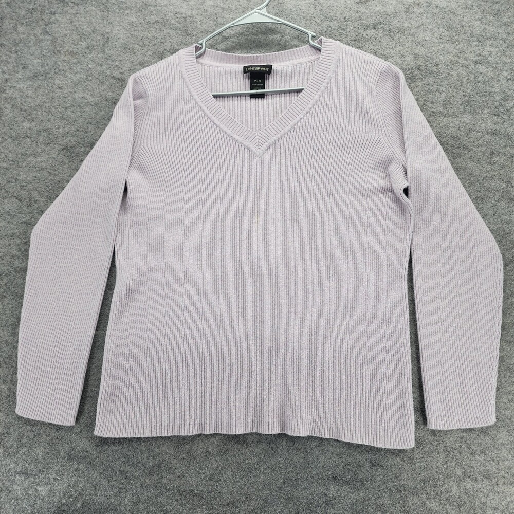 Lane Bryant Sweater Womens 14/16 Long Sleeve Purple Ribbed V Neck